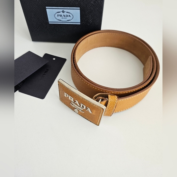 Prada Logo Solid Leather Belt 85/34 - Picture 3 of 9